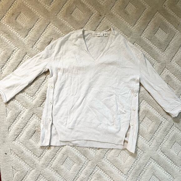 Inhabit 100% cashmere sweater cream v neck side button cozy warm winter - Picture 3 of 6